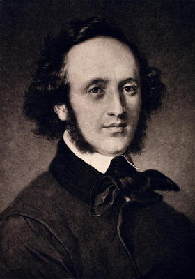 Portrait of Felix Mendelssohn (1809-47) engraved by F. Bruckmann (engraving) van Carl Jaeger