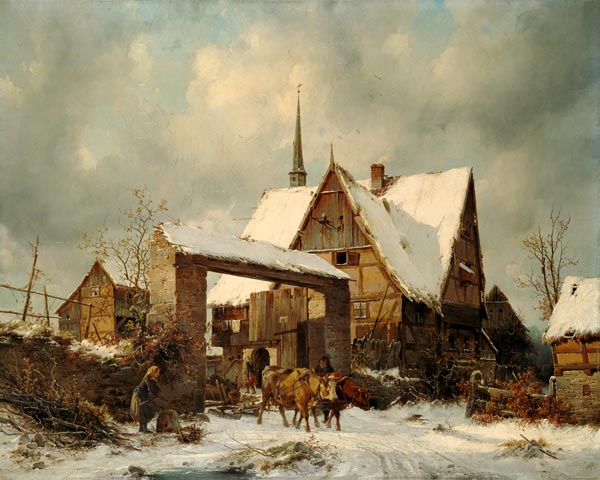 Bauerngehöft im Winter van Carl Julius von Leypold