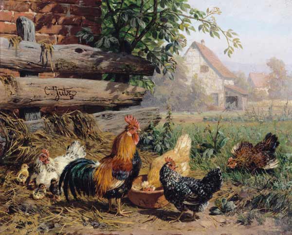 Farmyard Chickens van Carl Jutz