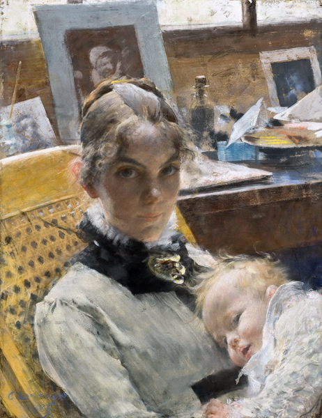 A Studio Idyll: The Artist's Wife and their Daughter Suzanne van Carl Larsson