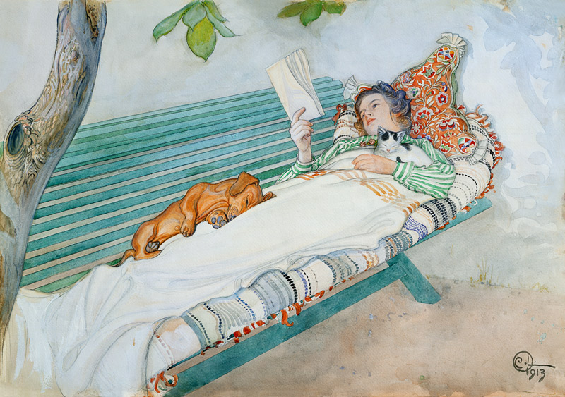 Woman Lying on a Bench van Carl Larsson