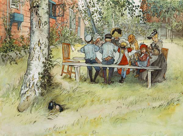 Breakfast under the Big Birch, from 'A Home' series van Carl Larsson