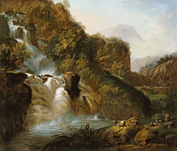 Landschaft mit Wasserfall van Carl Ludwig Kaaz