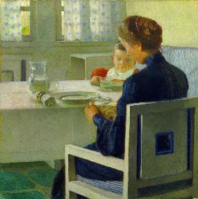 Mutter und Kind bei Tisch. Carl Moll