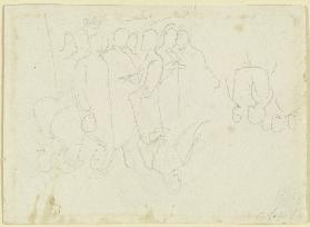 Kompositionsskizze: Gruppe stehender Männer, klappspiegelige Variante