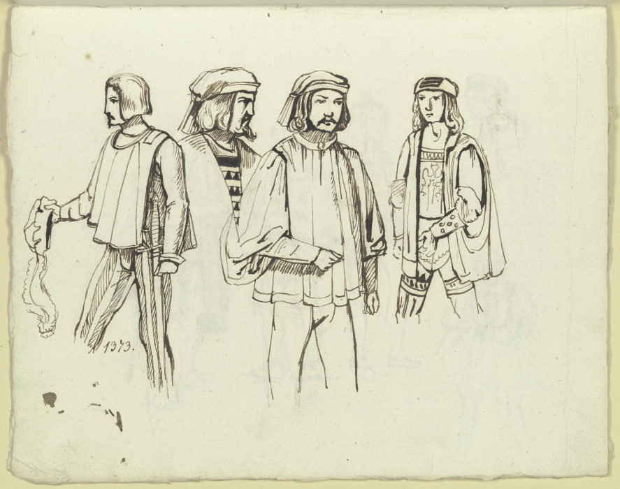 Vier männliche Figuren in mittelalterlicher Tracht van Carl Philipp Fohr