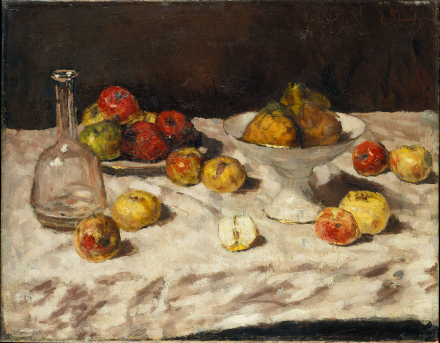 Still Life with Apples, Pears and a Carafe van Carl Schuch