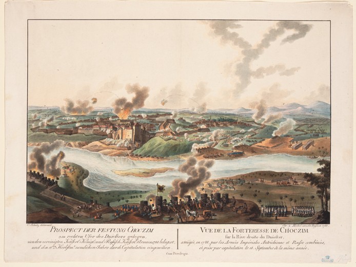 The siege of Khotyn in 1788 van Carl Schütz