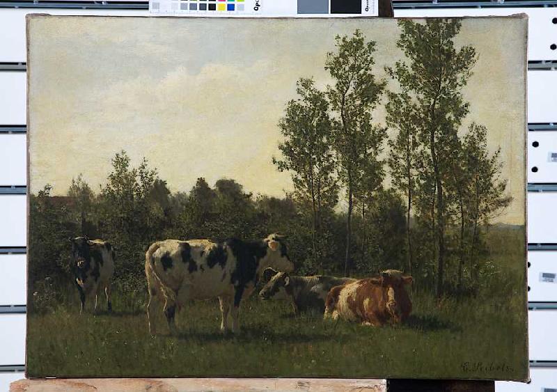 Viehweide (Landschaft mit Kühen) van Carl Seibels