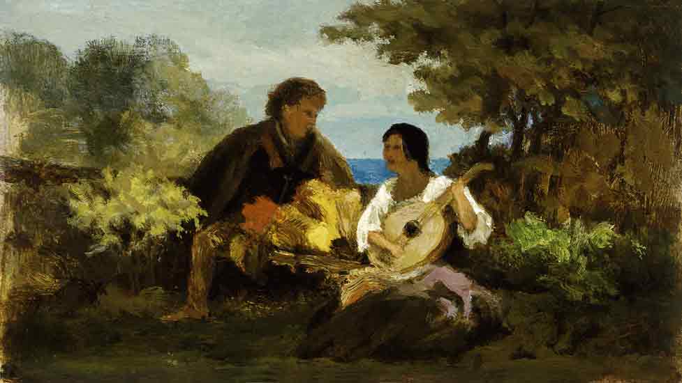 Das Mandolinenlied. van Carl Spitzweg