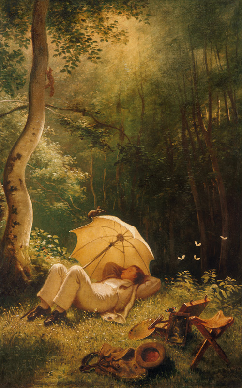 Der Maler (Rast im Walde) van Carl Spitzweg