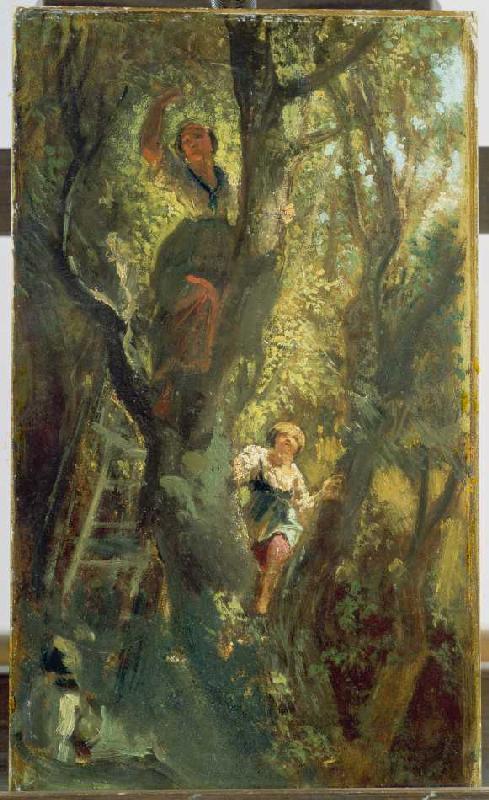 Mädchen auf dem Baum van Carl Spitzweg