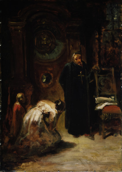 Spitzweg / Confession / Painting, c.1875 van Carl Spitzweg