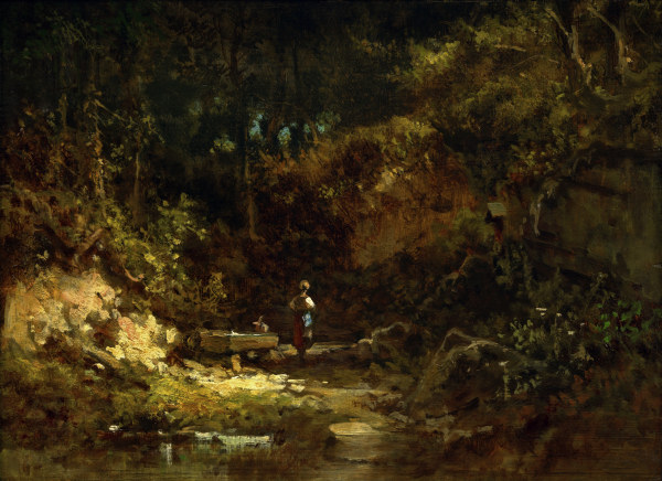 Spitzweg / Girl at Forest Stream /c.1865 van Carl Spitzweg