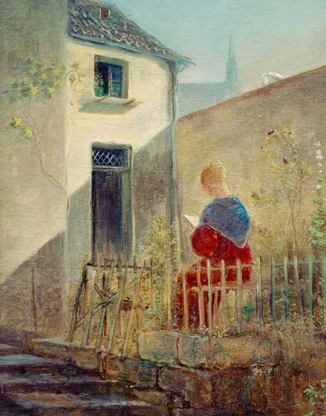 Spitzweg / Woman in Garden / Painting van Carl Spitzweg