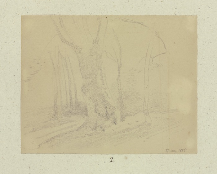 Alter Baum in einer Reihe junger Bäume van Carl Theodor Reiffenstein