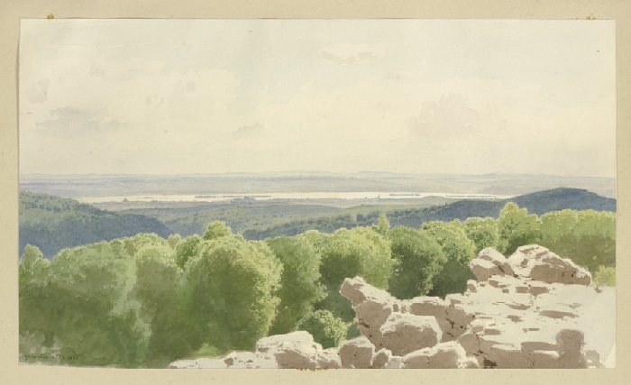 Blick vom Grauen Stein über den Rheingau van Carl Theodor Reiffenstein