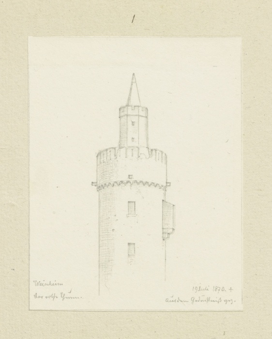 Der rote Turm in Weinheim van Carl Theodor Reiffenstein