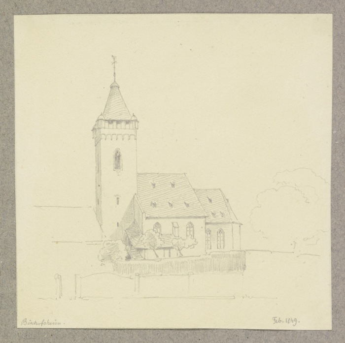 Die alte Kirche in Bischofsheim van Carl Theodor Reiffenstein