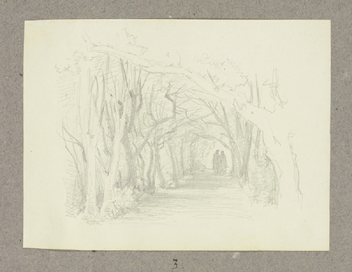 Ein von Bäumen gesäumter Weg mit zwei Staffagefiguren van Carl Theodor Reiffenstein