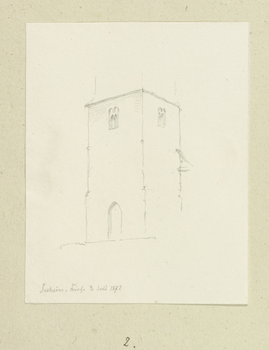 Kirchturm von St. Laurentius in Seeheim van Carl Theodor Reiffenstein