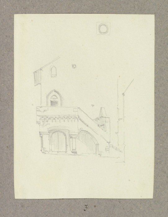 Partie einer Hausfassade mit Treppenabgang van Carl Theodor Reiffenstein