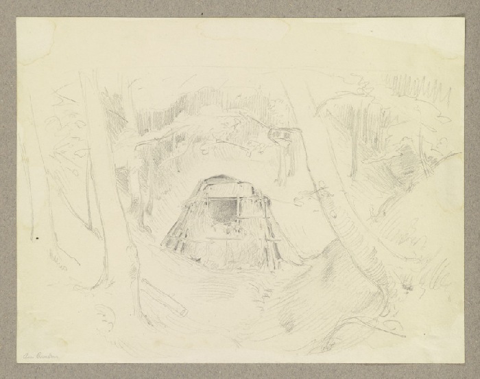 Strohhütte im Wald am Brocken van Carl Theodor Reiffenstein