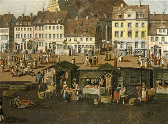 The New Market in Berlin with the Marienkirche c.1770 van Carl Traugott Fechhelm