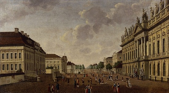 View of the armory and Unter den Linden Street van Carl Traugott Fechhelm