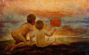 Kinder am Strand. van Carl Vinnen