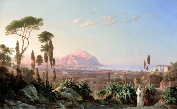 Palermo with Mount Pellegrino, c.1850 (oil on canvas) van Carl Wilhelm Götzloff