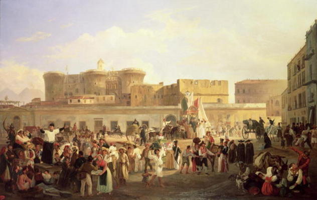 Neapolitan Folk Life at the Largo di Castello, c.1850 (oil on canvas) van Carl Wilhelm Götzloff