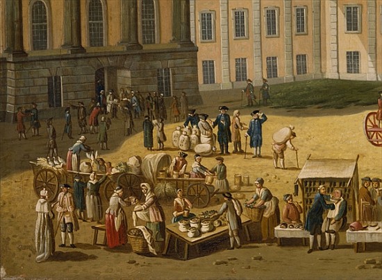 Market in the Alter Markt, Potsdam, 1772 (detail from 330433) van Carl Christian Baron