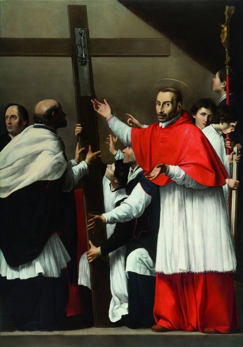 The Exaltation of the Holy Nail with Saint Charles Borromeo van Carlo Saraceni