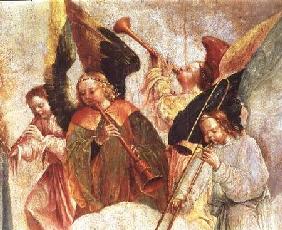 Four angels playing instruments (fresco) (detail