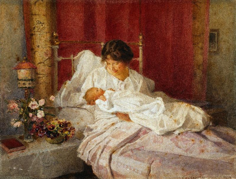 Eine Mutter mit ihrem Baby van Carlton Alfred Smith