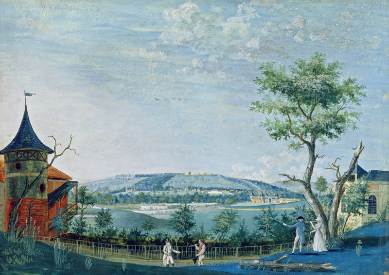 The Hermitage and the Old Castle in the Park at Le Raincy, 1754-93 (gouache on paper) van Carmontelle