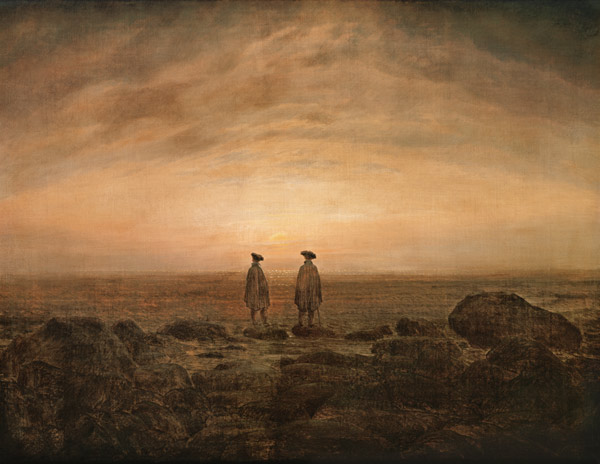 Zwei Männer am Meer bei Mondaufgang van Caspar David Friedrich