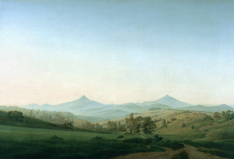 Böhmische Landschaft mit dem Milleschauer van Caspar David Friedrich