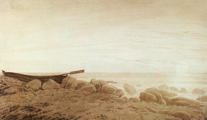Boat on the Shore. Moonrise van Caspar David Friedrich