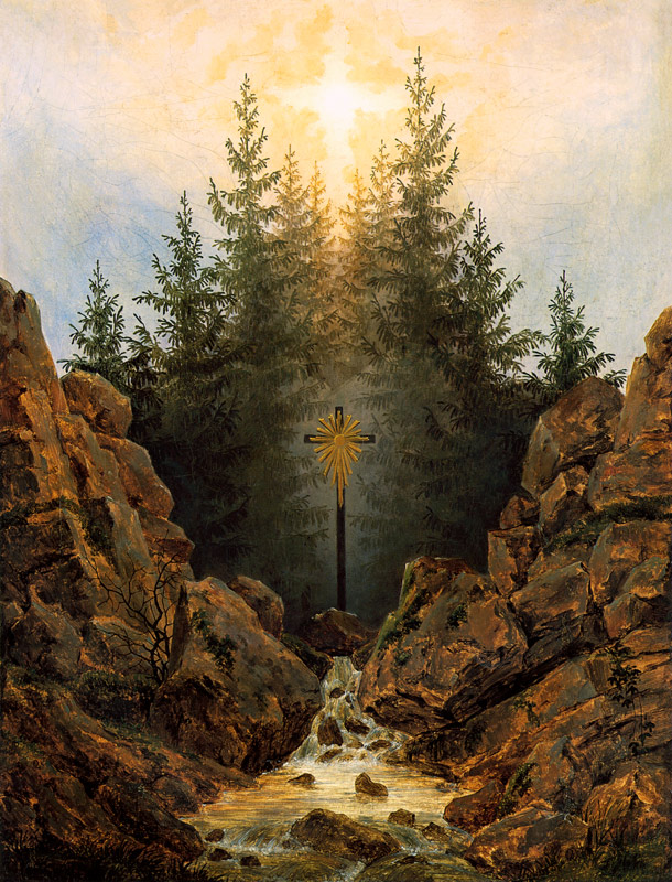 Kruis in het bos van Caspar David Friedrich