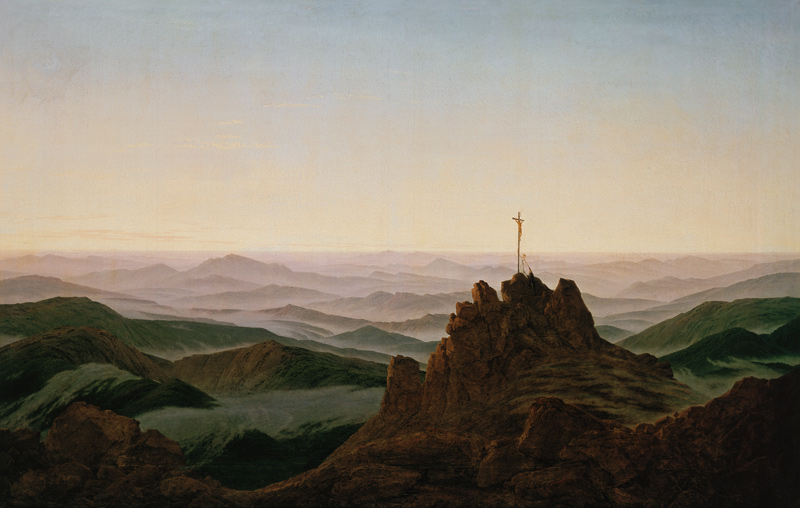 Ochtend in het  Riesengebirge  van Caspar David Friedrich