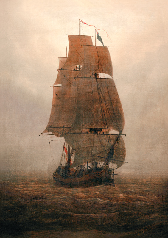Zeilschip in de mist van Caspar David Friedrich
