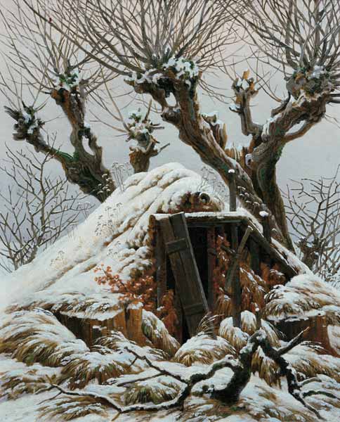 Verschneite Hütten van Caspar David Friedrich