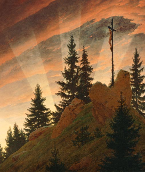 Het kruis in de bergen (Detail - Teschner altaar) van Caspar David Friedrich