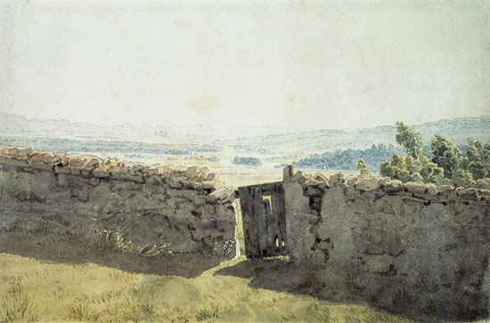 Landschaft mit zerfallener Mauer van Caspar David Friedrich