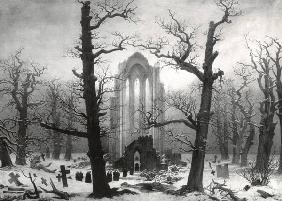 Klooster begraafplaats in de sneeuw ( 1945 verbrand) Historische foto (1902) met fotografische onsch