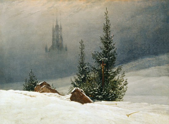 Winterlandschap met kerk van Caspar David Friedrich