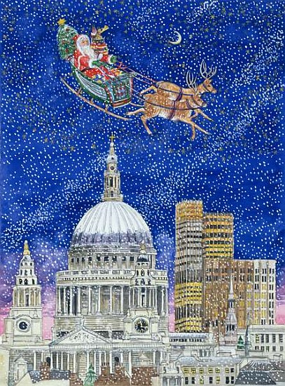Father Christmas Flying over London (w/c on paper)  van Catherine  Bradbury