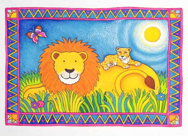 Lion in the Sun, 1997 (w/c and pastel on paper)  van Cathy  Baxter